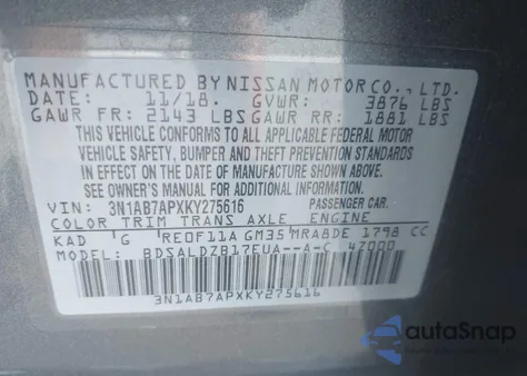 2019 Nissan Sentra Sv from USA, damaged, VIN 3N1AB7APXKY275616